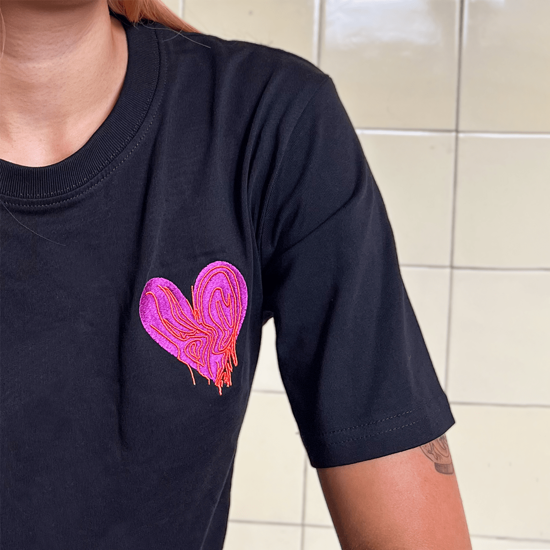 Nicole Chui x Migration Museum Embroidered Heart Organic T-shirt - Black - Migration Museum Shop