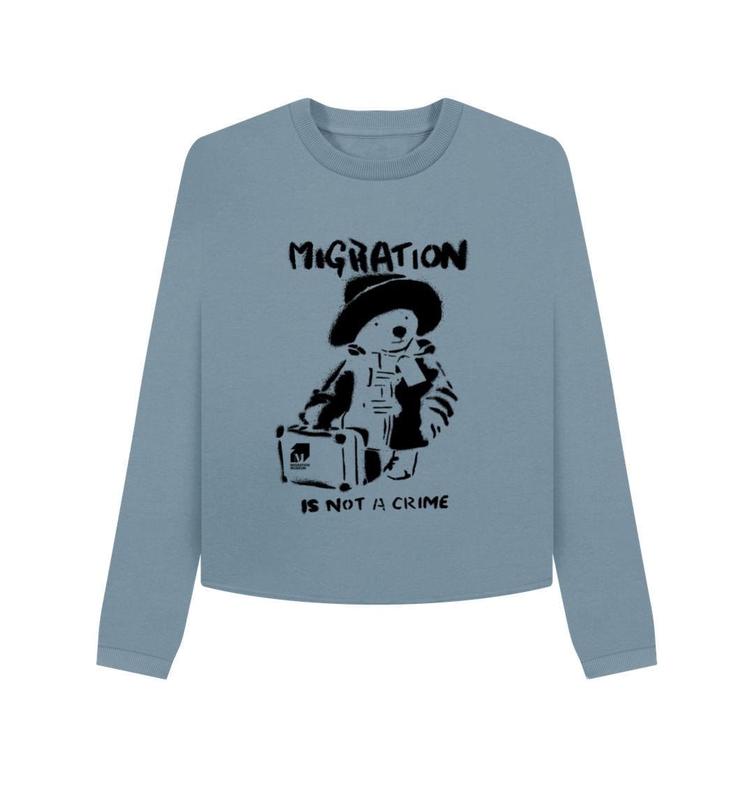 Stone Blue Migration is Not a Crime Organic Cotton Boxy Jumper