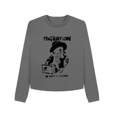 Slate Grey Migration is Not a Crime Organic Cotton Boxy Jumper