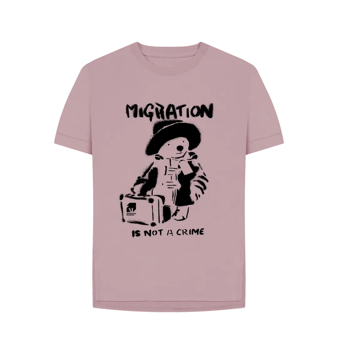 Mauve Migration Is Not A Crime - Organic Cotton Women's Relaxed Fit T-shirt.