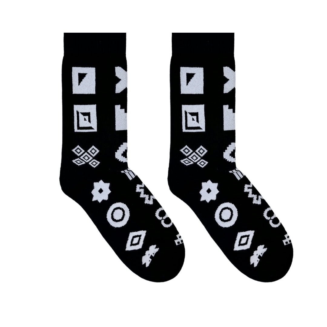 Afropop Adinkra Black Sports Socks: L/XL