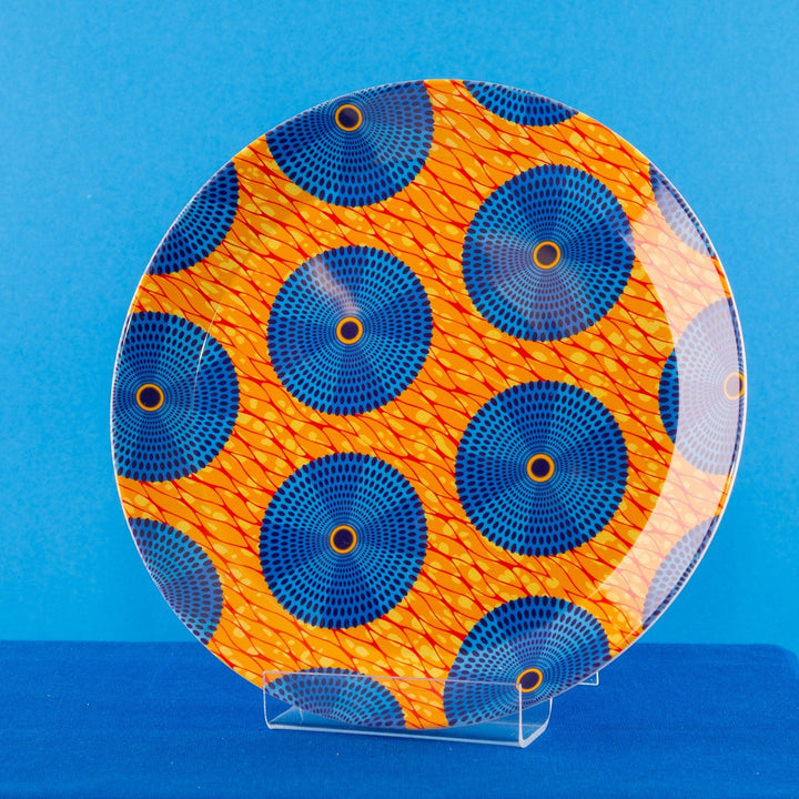 Shaven Raven Ankara Wheels Yellow African Print Melamine Plate
