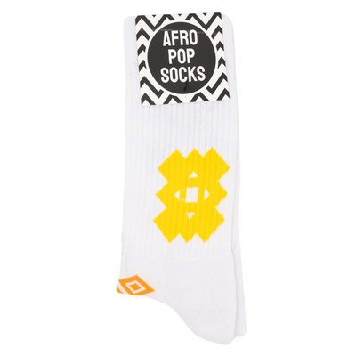 Afropop White Adinkra Sports Socks: Large