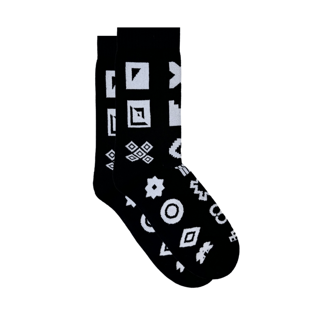 Afropop Adinkra Black Sports Socks: L/XL