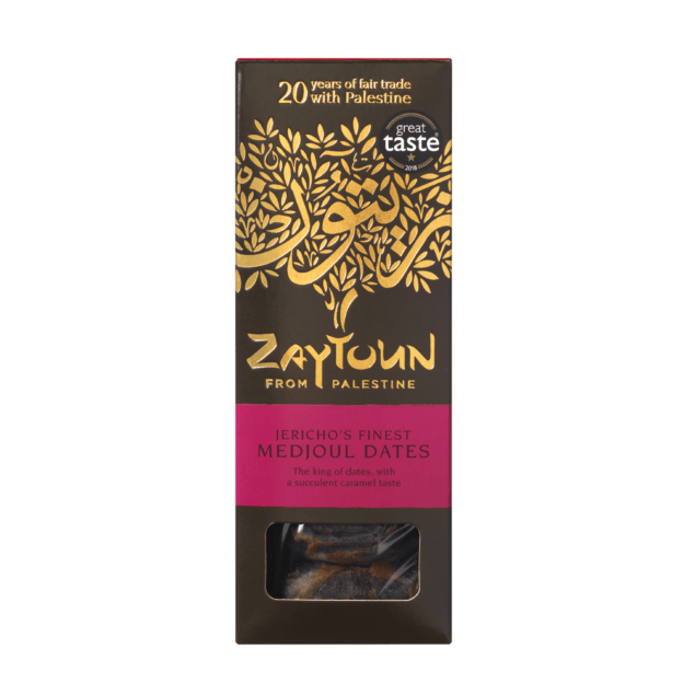 Zaytoun from Palestine date packaging on a white background