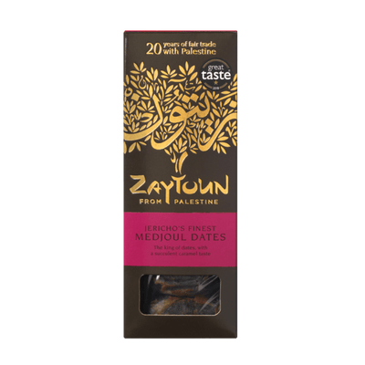 Zaytoun from Palestine date packaging on a white background