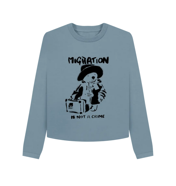 Stone Blue Migration is Not a Crime Organic Cotton Boxy Jumper
