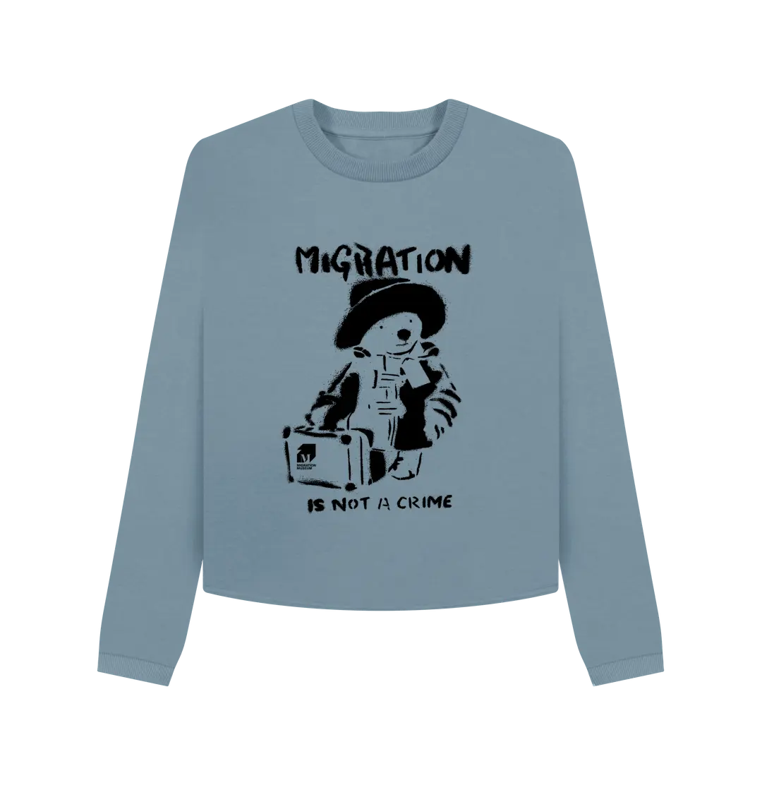 Stone Blue Migration is Not a Crime Organic Cotton Boxy Jumper