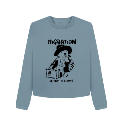 Stone Blue Migration is Not a Crime Organic Cotton Boxy Jumper