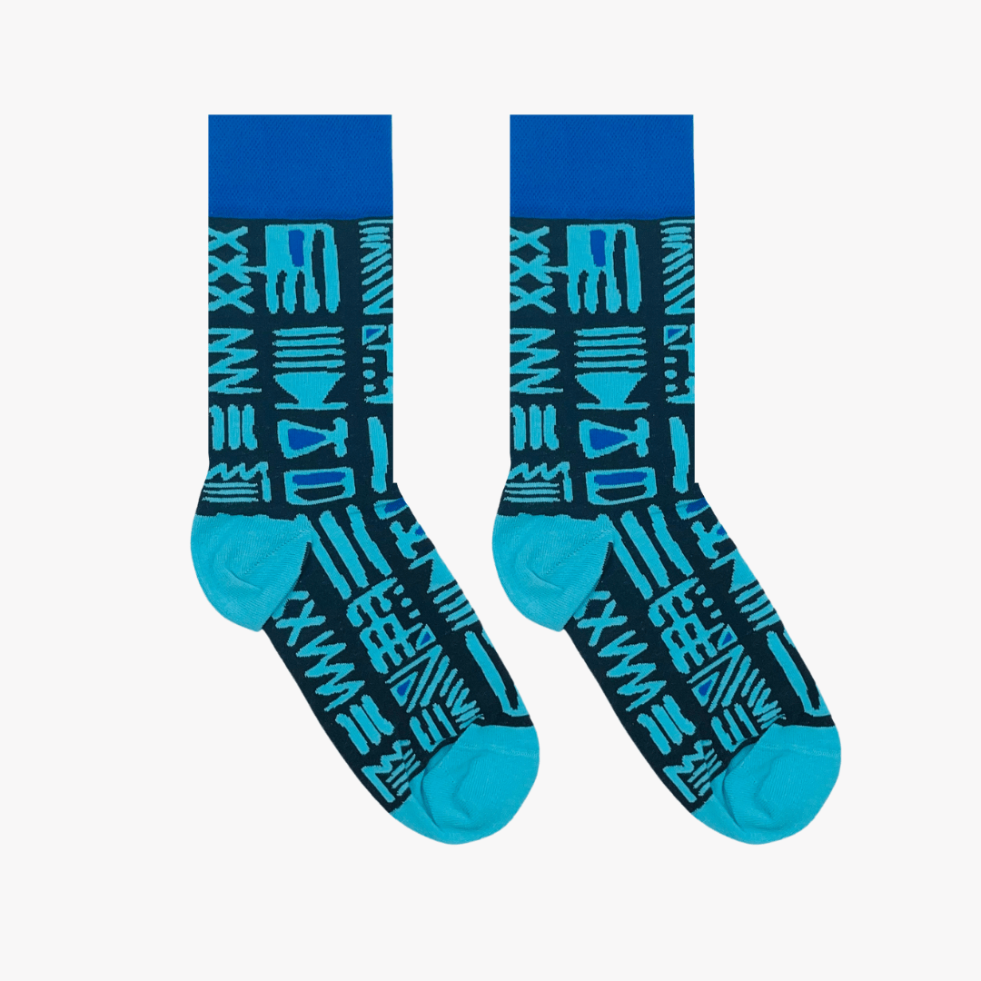 Afropop Tribal Blue Socks Large Afropop