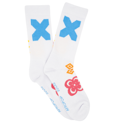 Afropop White Adinkra Sports Socks: Large