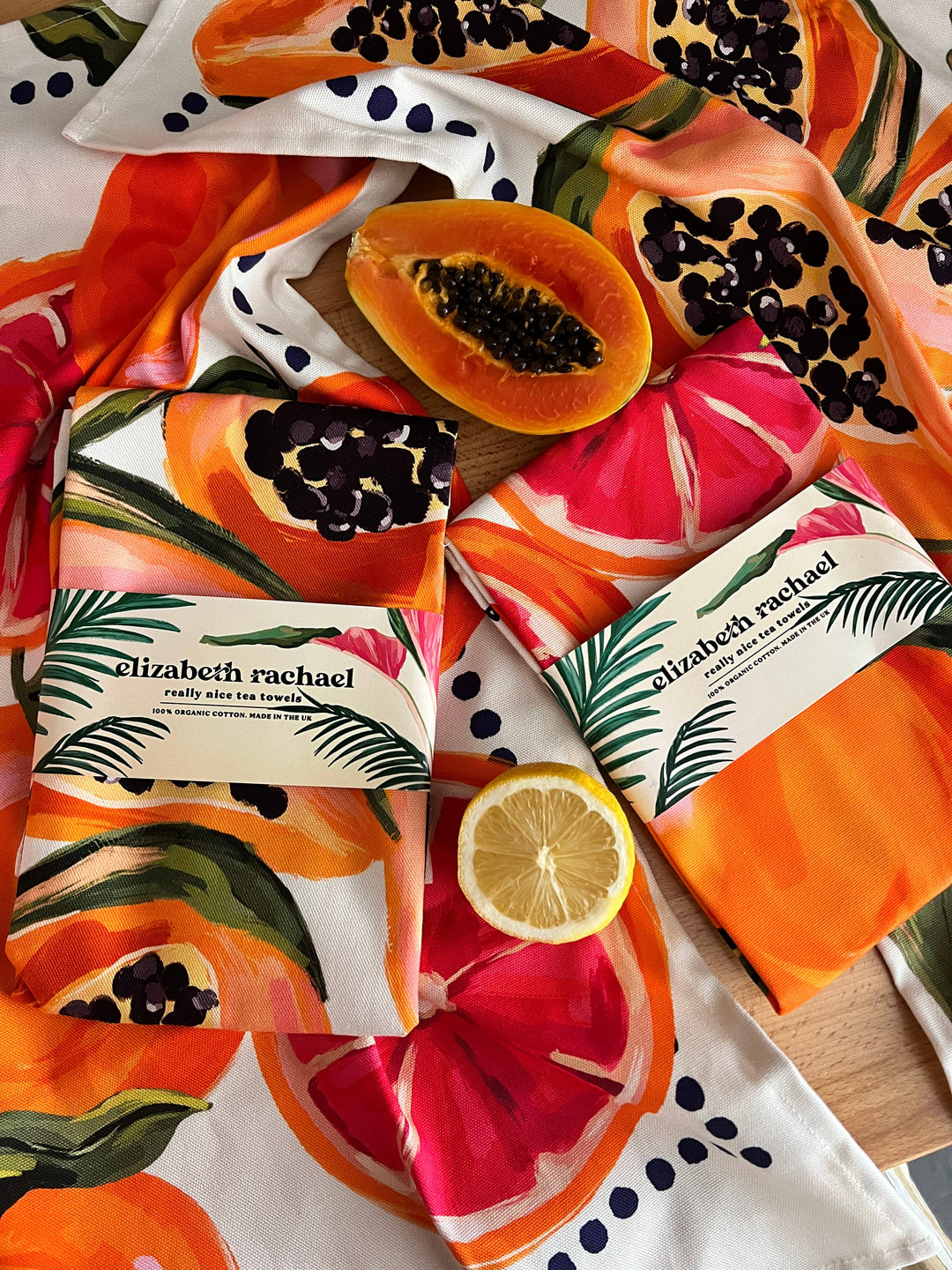 Luxury Tea Towel Papay Print, 100%  Cotton Dish Towel