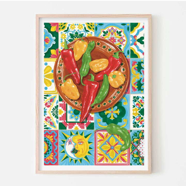 Vero Illustrates Mexican Chillis & Tiles Art Print A3