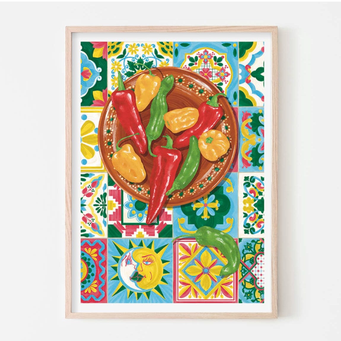 Vero Illustrates Mexican Chillis & Tiles Art Print A4