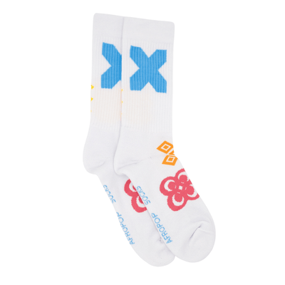 Afropop White Adinkra Sports Socks: Large