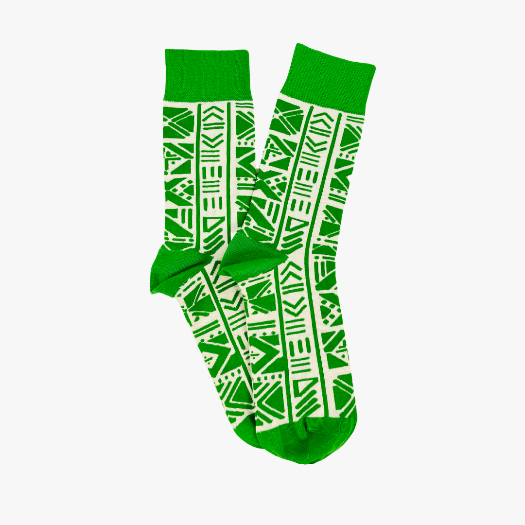 Afropop Bogolan Green Socks Large Afropop