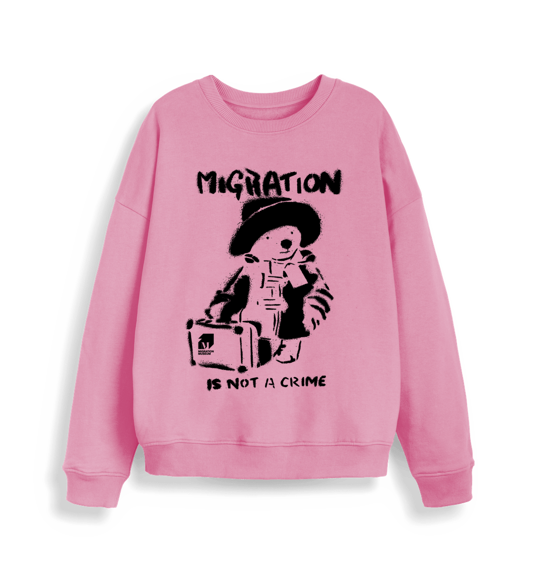 Bubble Pink Migration is Not a Crime Women's Oversized Organic Sweatshirt