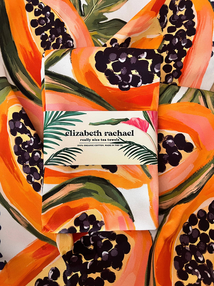 Luxury Tea Towel Papay Print, 100%  Cotton Dish Towel