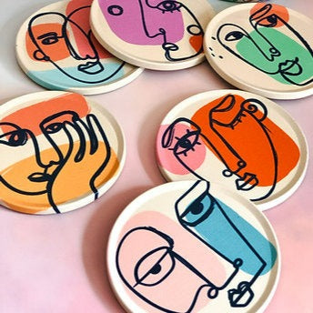 Celiya Home Set of 6 Coasters - Abstract Face