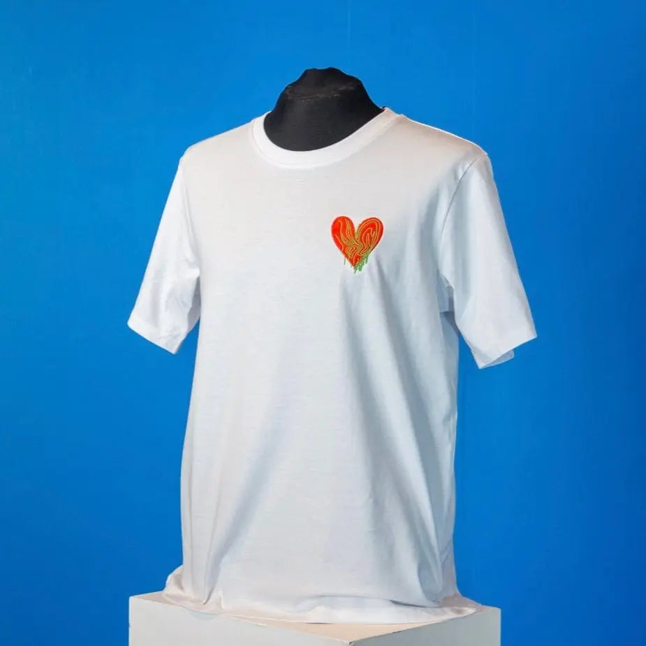 Nicole Chui x Migration Museum Embroidered Heart Organic T-shirt - White - Migration Museum Shop