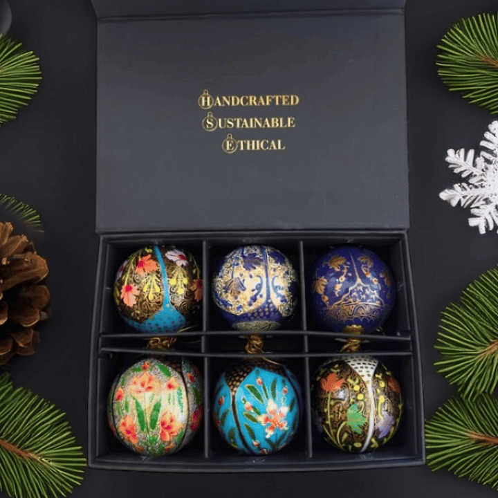 Handmade Kashmiri Bauble Decorations (gift set of 6) by Honest