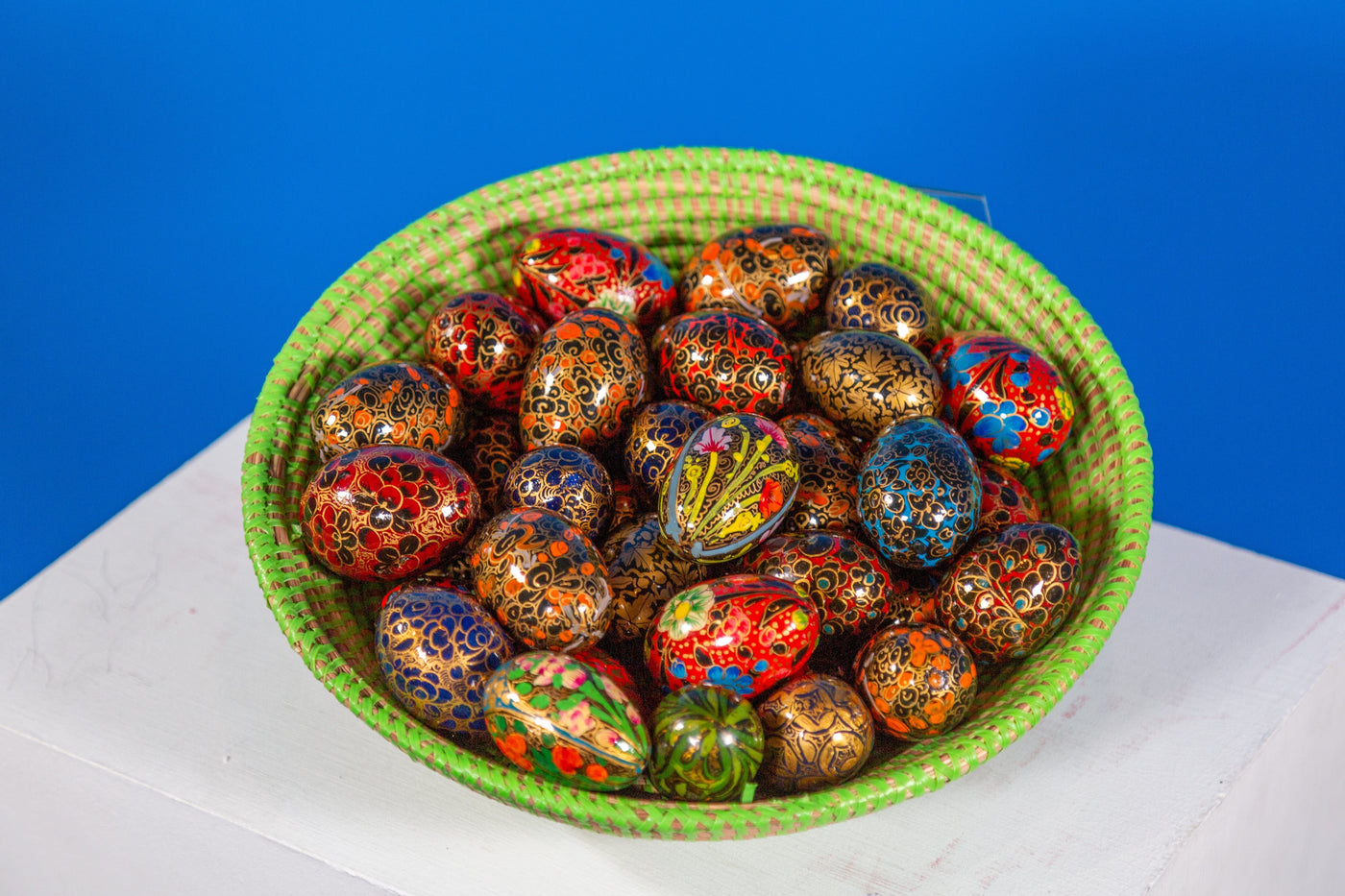 Bowl of hand-painted eggs