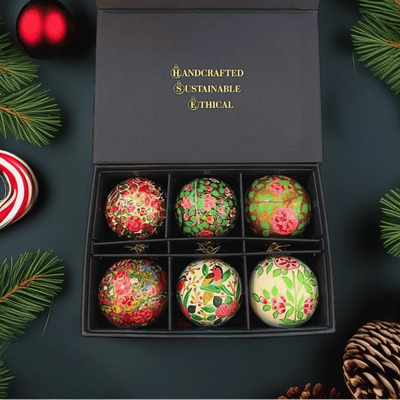Handmade Kashmiri Bauble Decorations (gift set of 6) by Honest