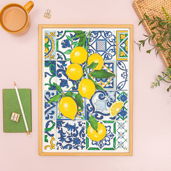 Vero Illustrates Lemons over Tiles Art Print A3