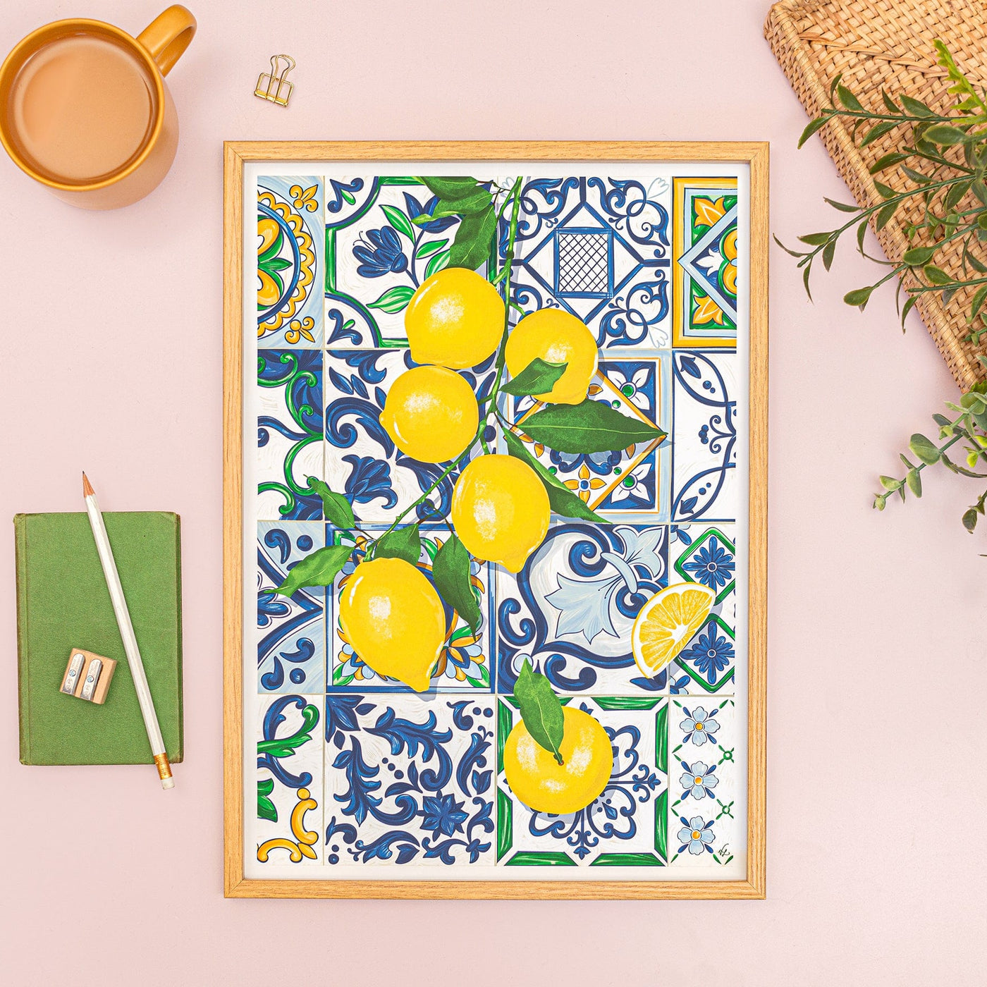 Vero Illustrates Lemons over Tiles Art Print A4