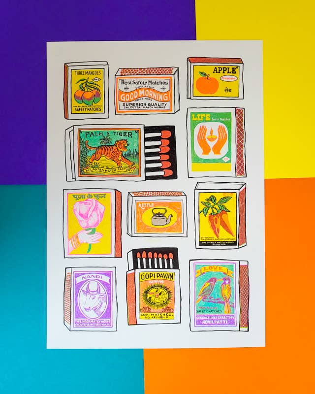 Indian Matchboxes - A3 Risograph Print