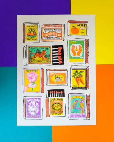 Indian Matchboxes - A3 Risograph Print
