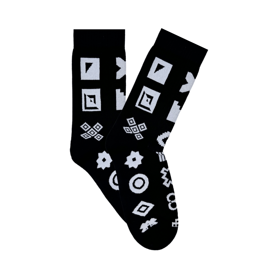 Afropop Adinkra Black Sports Socks: L/XL