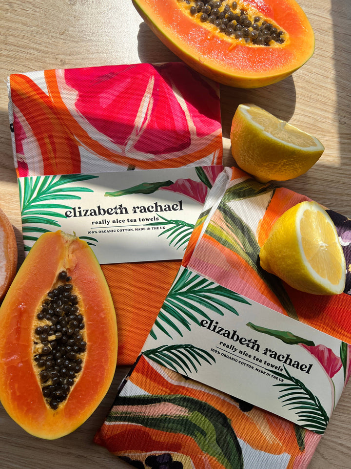 Luxury Tea Towel Papay Print, 100%  Cotton Dish Towel