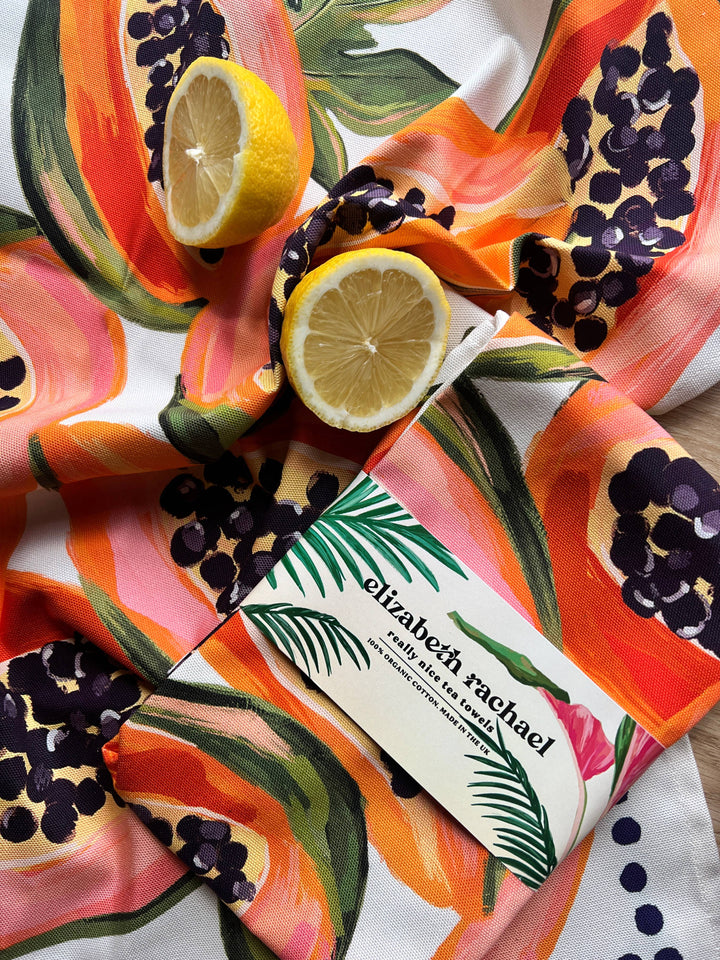 Luxury Tea Towel Papay Print, 100%  Cotton Dish Towel