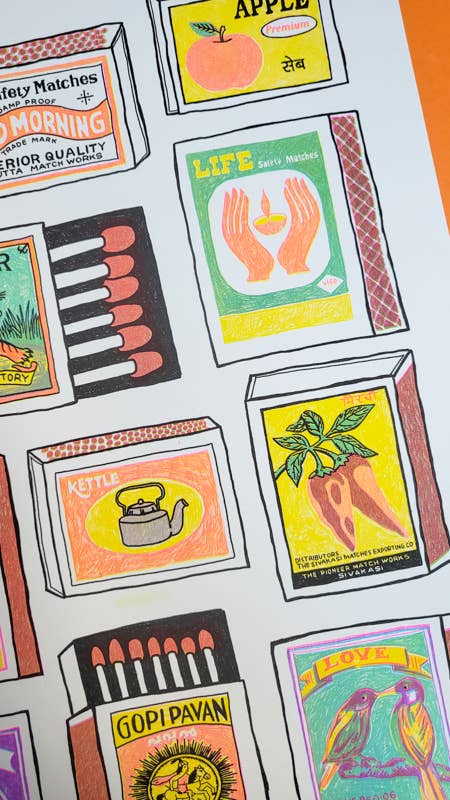 Indian Matchboxes - A3 Risograph Print