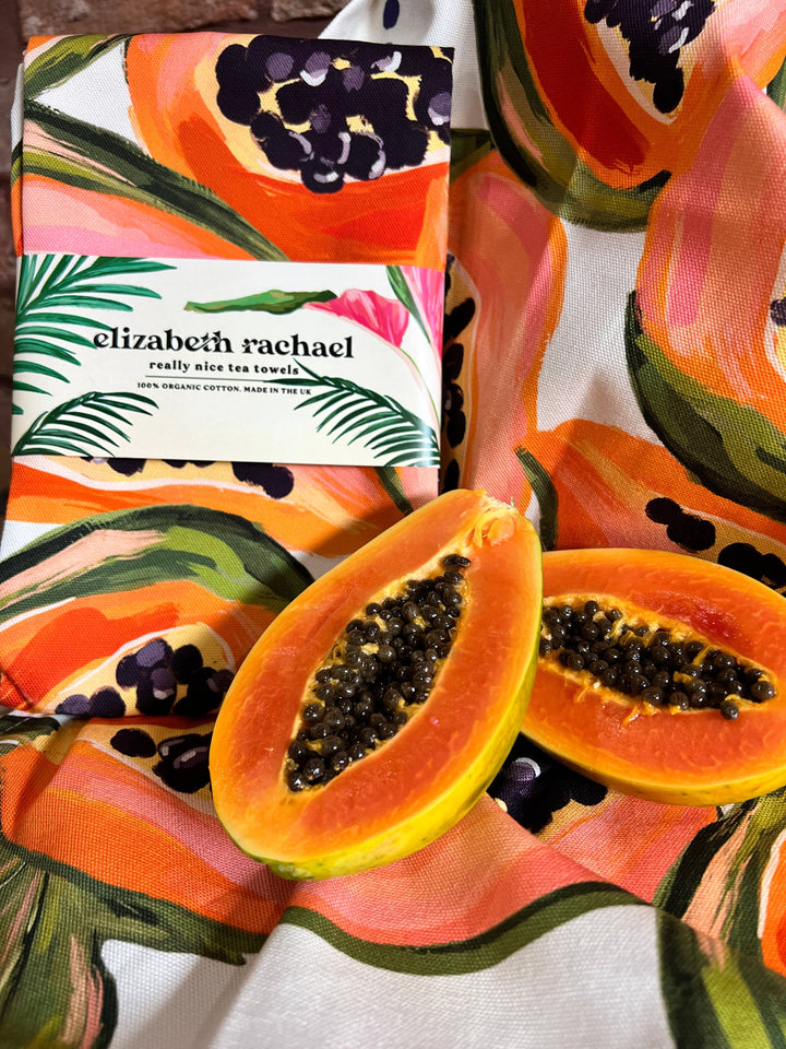 Luxury Tea Towel Papay Print, 100%  Cotton Dish Towel