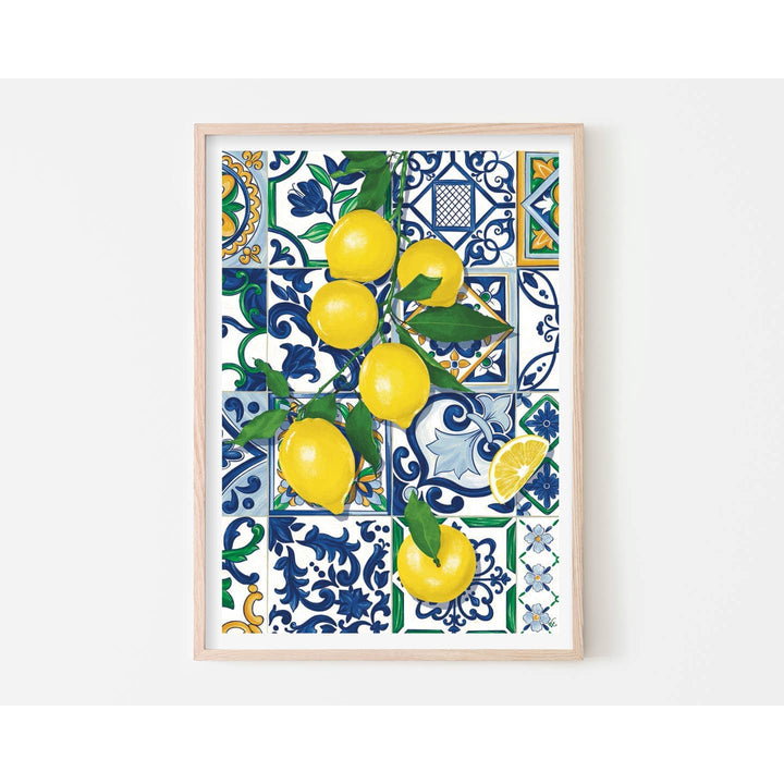 Vero Illustrates Lemons over Tiles Art Print A3