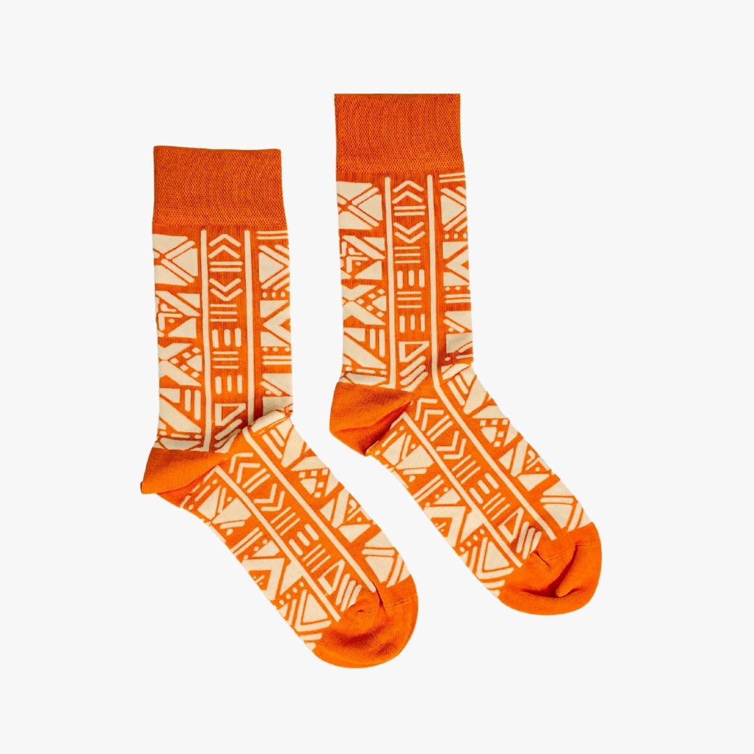 Afropop Bogolan Orange Socks - medium - Migration Museum Shop