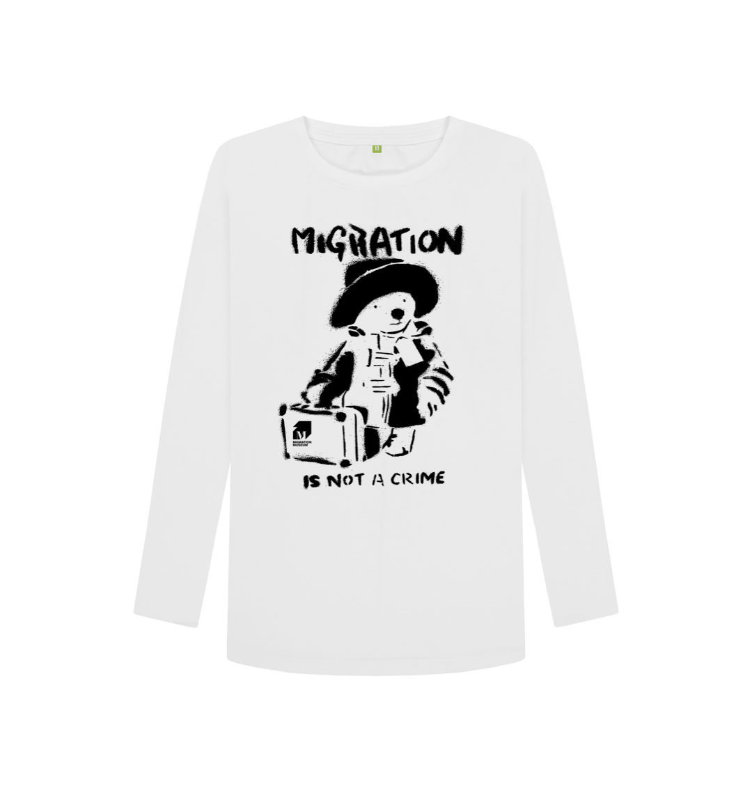 White Printed Long Sleeve T Shirt Front