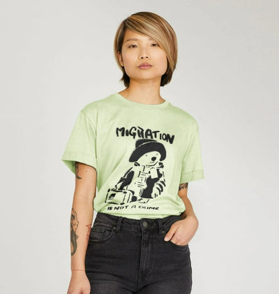 Migration Is Not A Crime - Organic Cotton Women's Relaxed Fit T-shirt. Teemill