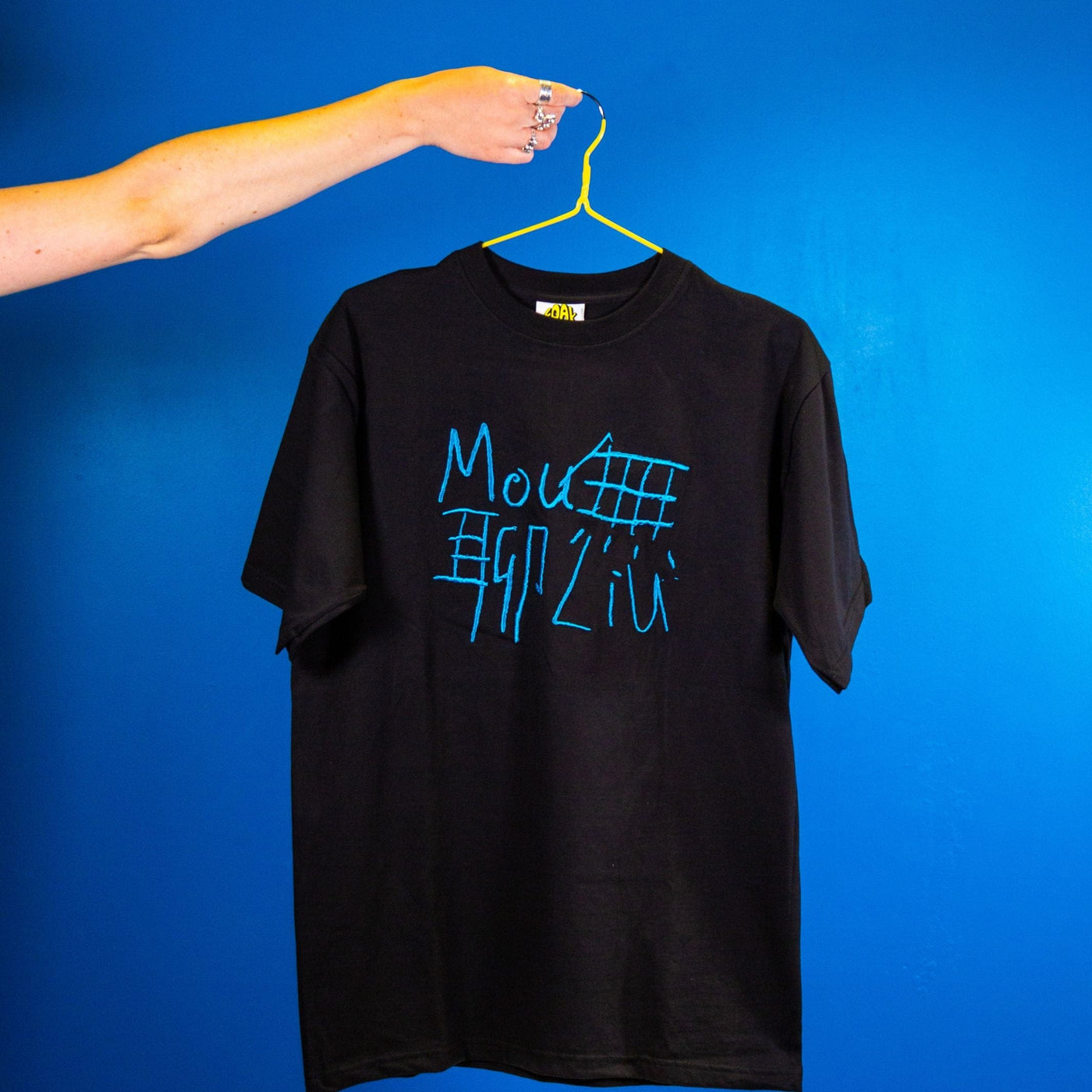 Embroidered T-shirt: Fool of a Kind - Black/Teal