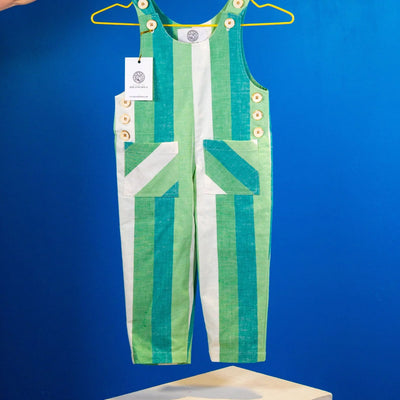 House of Bilimoria - Dungarees: Green Stripe Baby and Kids - Migration Museum Shop