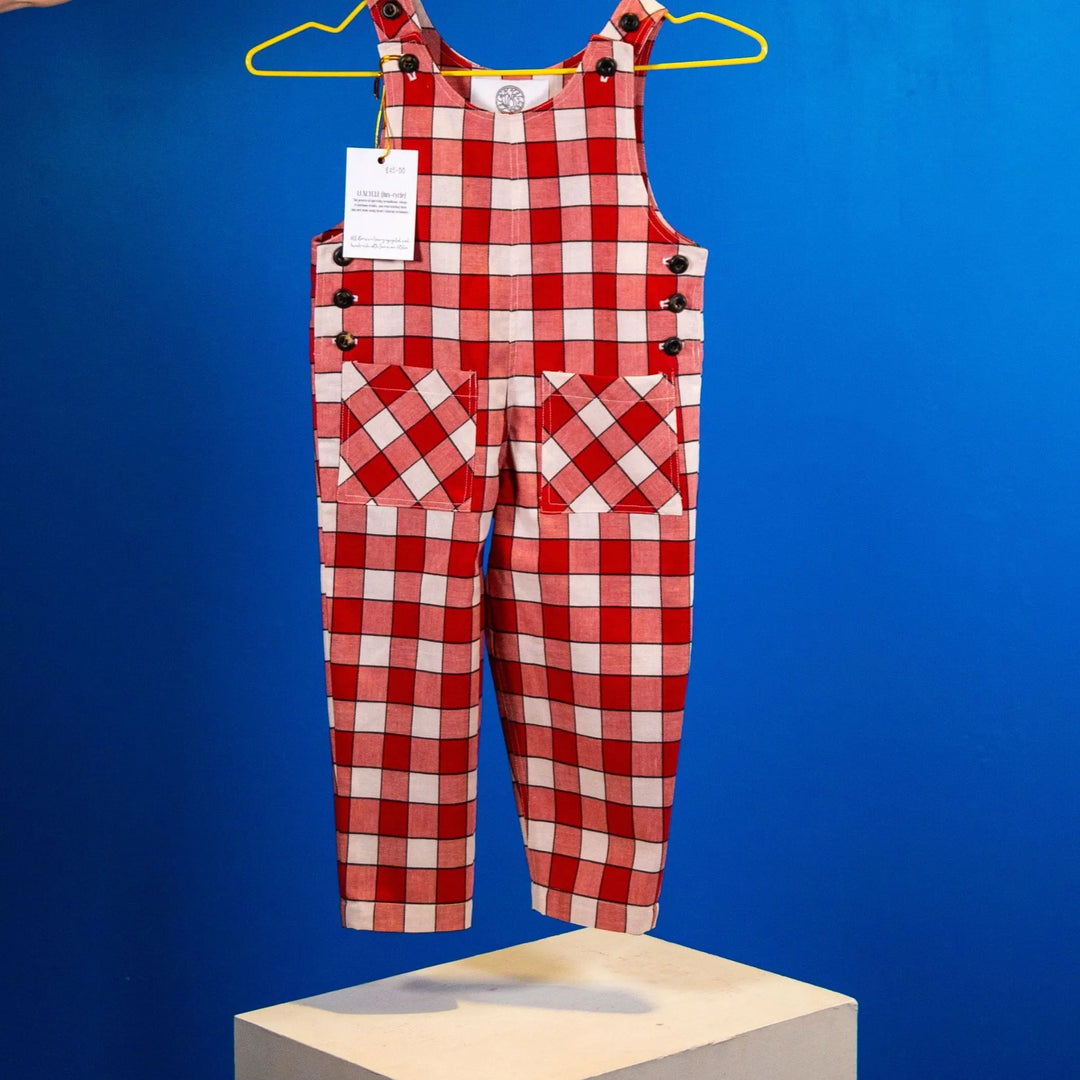 House of Bilimoria - Dungarees: Ethical Red Spot and Gingham Baby and Kids - Migration Museum Shop