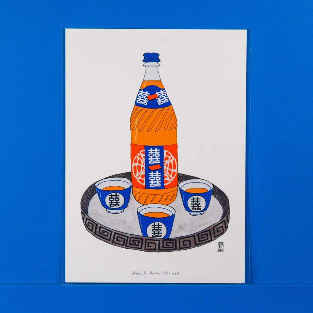 Sarah Kwan Print - Aye & Brew Tea Set - A4 - Migration Museum Shop