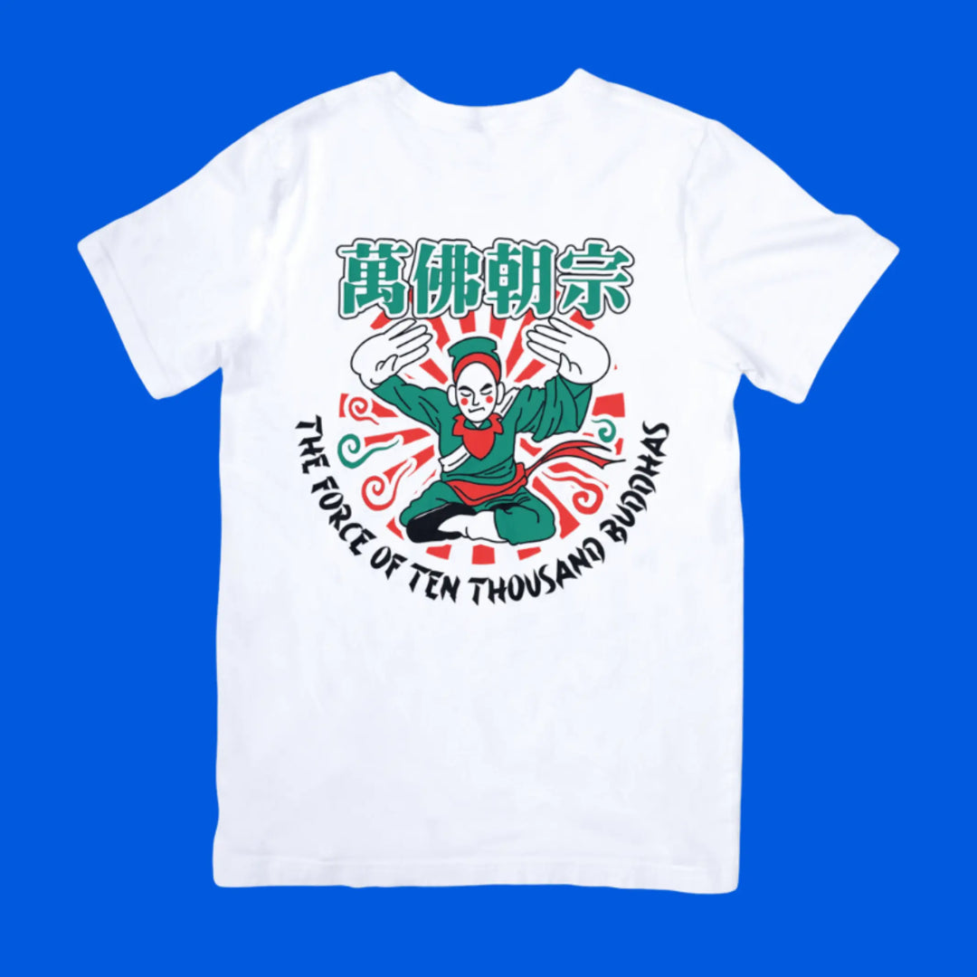 The Steam Room - T-Shirt: The Force of Ten Thousand Buddhas (white) - Migration Museum Shop