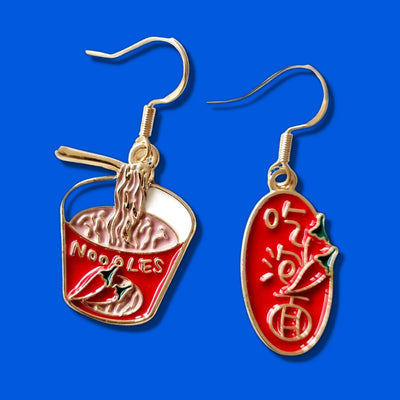 The Steam Room - Instant Noodle Earrings Red - Migration Museum Shop