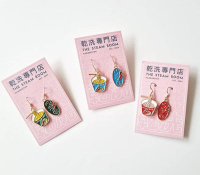 The Steam Room - Instant Noodle Earrings Green - Migration Museum Shop
