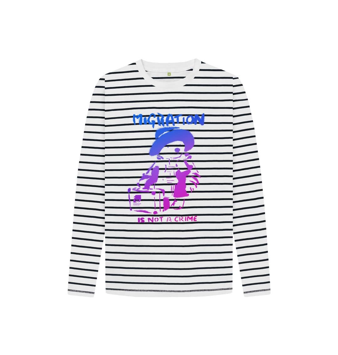 Navy Stripes Migration Is Not A Crime - Children's Striped Long-sleeve T-shirt