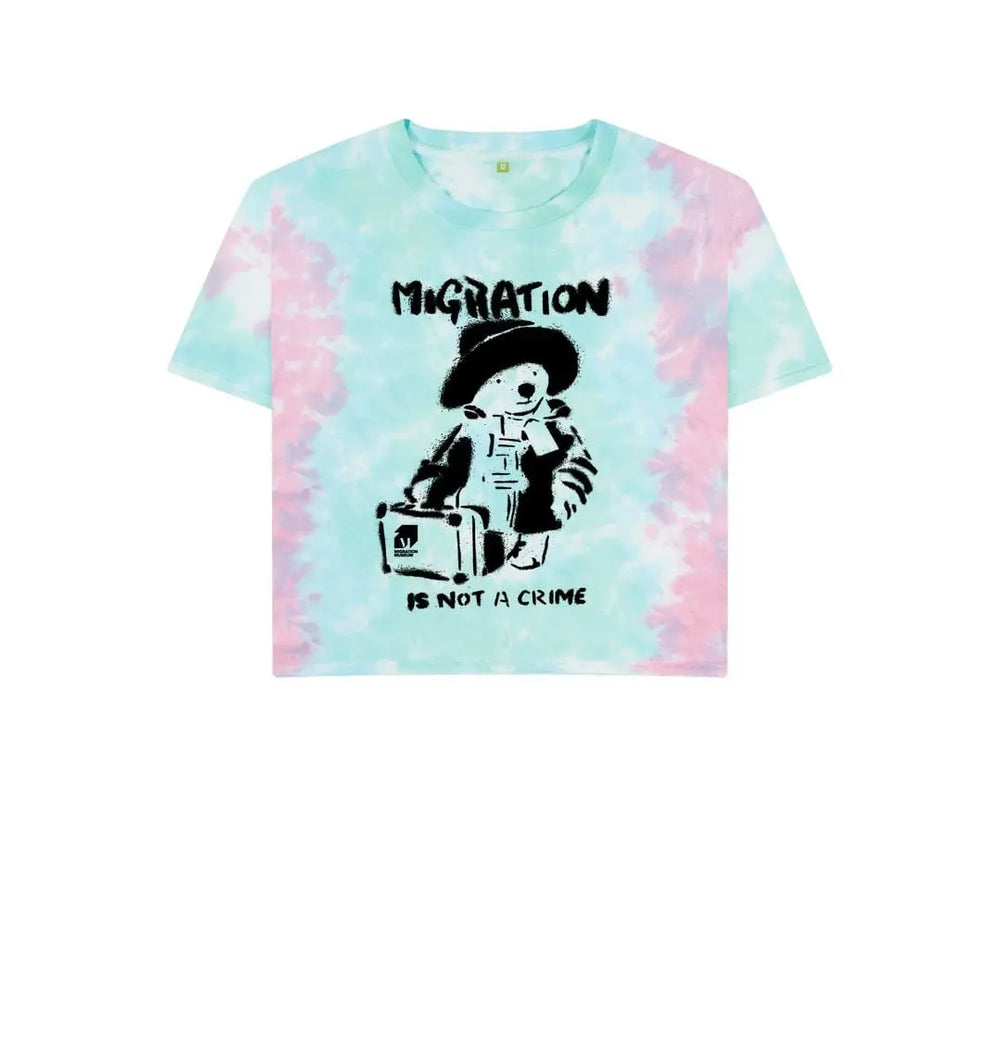 Pastel Tie Dye Migration Is Not a Crime - Organic Cotton Women's Boxy Tee..