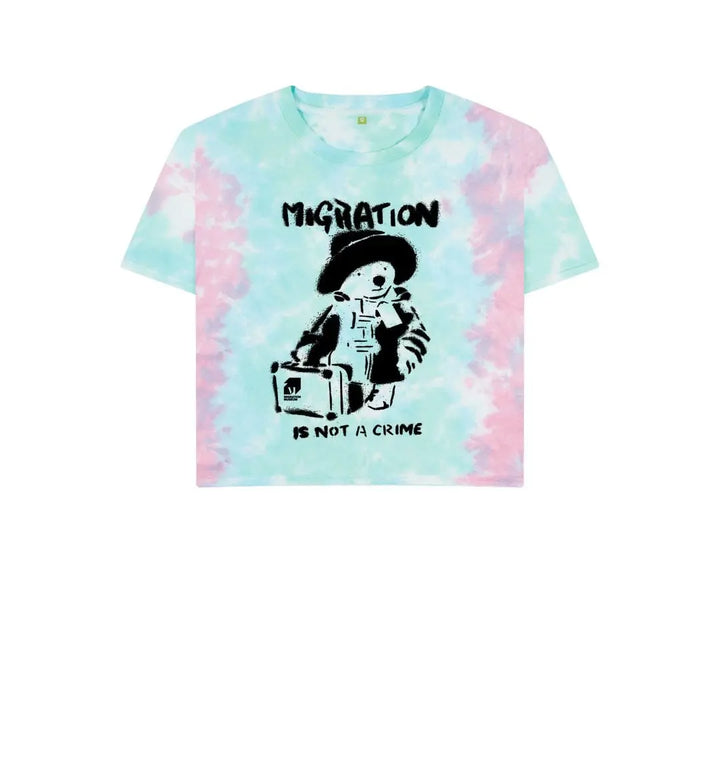Pastel Tie Dye Migration Is Not a Crime - Organic Cotton Women's Boxy Tee..